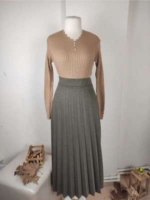 Pamuk Diyagonal Kumaş Pliseli Etek