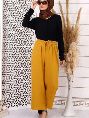 Hardal Beli Lastikli Salaş Pantolon Hardal Beli Lastikli Salaş Pantolon