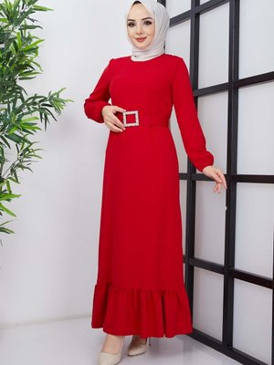 Kırmızı Dilay Atlas Elbise
