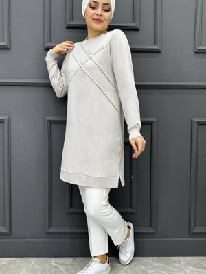 Nervür Dikim Aksesuar Detaylı Tunik Taş