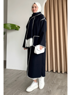 Atkılı Cepli Kaşe Uzun Lacivert Ceket