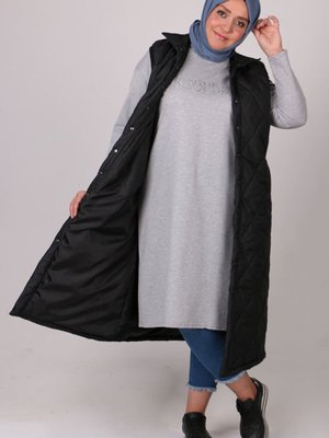 Büyük Beden Çıt Çıtlı Kapitone Yelek Siyah Büyük Beden Çıt Çıtlı Kapitone Yelek Siyah