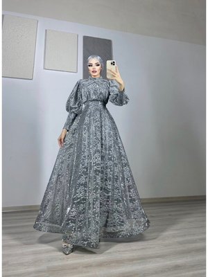 Gri Abiye Elbise Astarlı Şık Ve Modern Tasarım