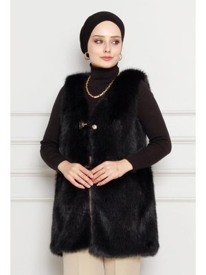 Siyah Peluş Kürk Yelek Siyah Peluş Kürk Yelek