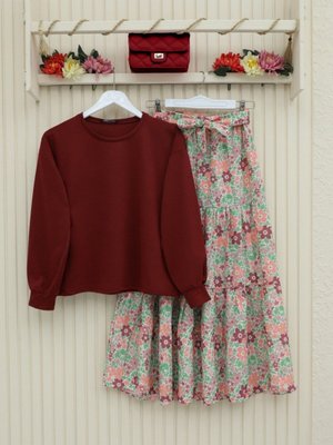 Çiçek Desenli Kemerli İkili Takım