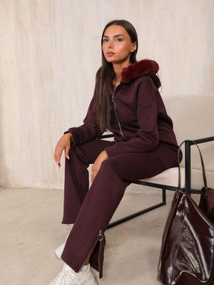 Mürdüm Üç İplik Kürklü Takım