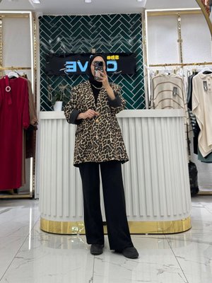 Leopar Desenli Oversize Ceket