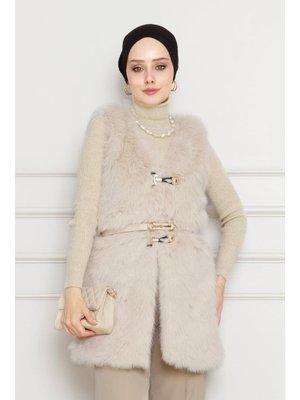 Bej Peluş Kürk Yelek Bej Peluş Kürk Yelek