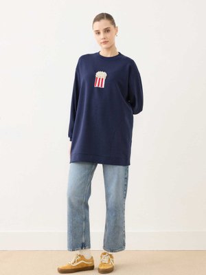 Popcorn Motifli Sweatshırt Lacivert