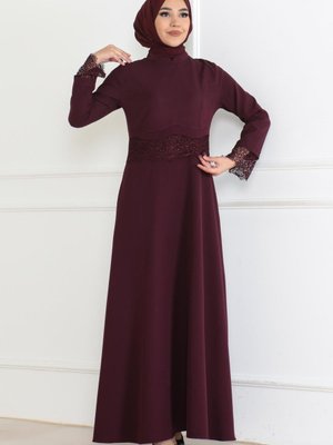 Mürdüm Dantel Detaylı Elbise Mürdüm Dantel Detaylı Elbise