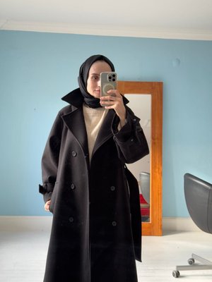 Siyah Uzun Kaşe Kaban