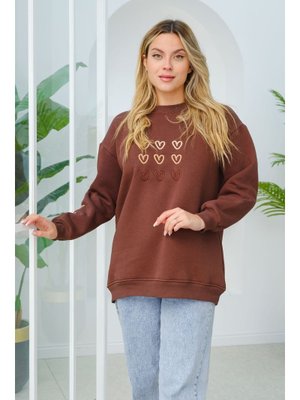 Kahverengi Kalp Nakışlı Sweat Kahverengi Kalp Nakışlı Sweat