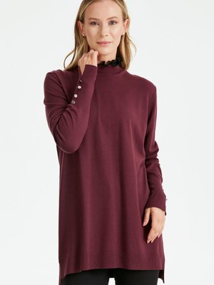 Yakası Fırfır Detaylı Triko Tunik Vişne