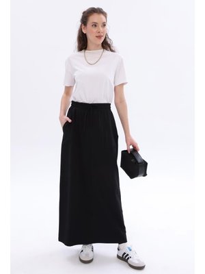 Siyah Pamuklu İki Cepli Etek