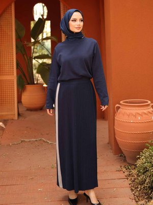 Düz Renk Plise Detaylı Alt Üst Takım