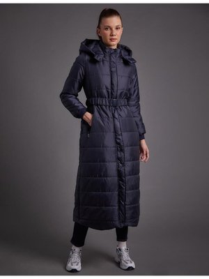 Kemerli Kapüşonlu Anorak Mont Koyu Lacivert