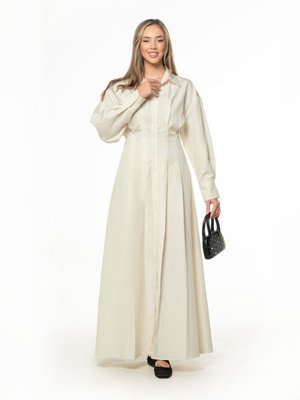 Krem Gömlek Elbise Tam Boy