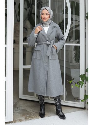 Gri Kapak Detaylı Kaşe Kaban