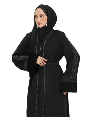 İstanbul Gül Bir Parça Kemerli Taşlı Ferace Kumaş