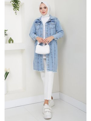 Mavi Eteği Püsküllü Kot Ceket Mavi Eteği Püsküllü Kot Ceket