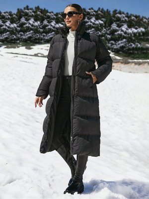 Kadın Fermuarlı Uzun Mont