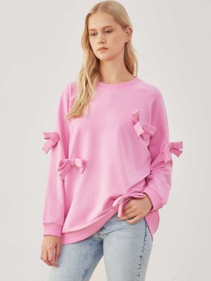 Fiyonk Detaylı Sweatshırt Pembe