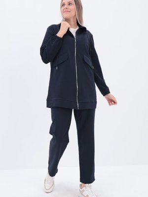 Lacivert Kordonlu Kapak Cepli Eşofman Takımı