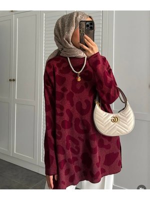Leopar Desen Simli Soğuk İplik İnce Premium Tunik