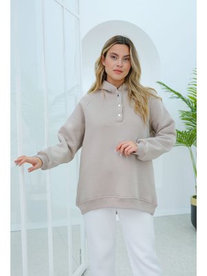 Krem Çıt Detay Kapüşonlu Sweat Krem Çıt Detay Kapüşonlu Sweat