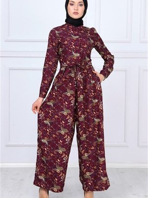 Bordo Çiçek Desenli Tulum Bordo Çiçek Desenli Tulum