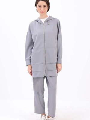 Gri Kanguru Cepli Eşofman Takımı