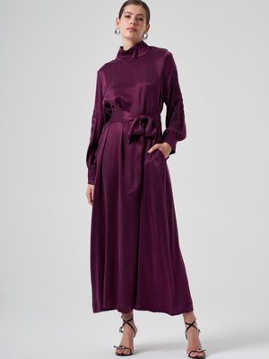 Kolları İşlemeli Nuss Elbise Karadut