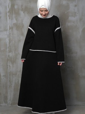 Süs Dikişli Kloş Etek Bluz Takım Pamuklu Kışlık