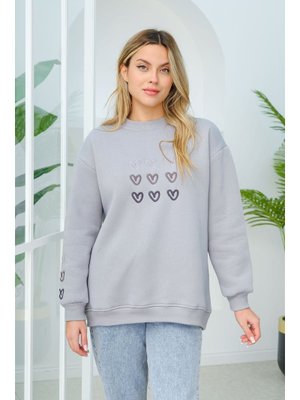 Gri Kalp Nakışlı Sweat Gri Kalp Nakışlı Sweat