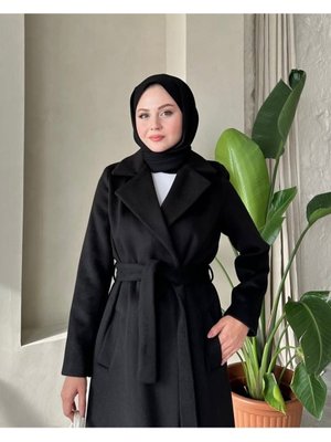 İthal Kaşe Tam Boy Kaban Slim Kalıp Siyah