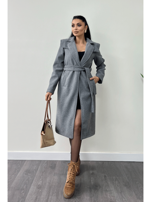 Gri Tek Düğme Kaşe Kaban