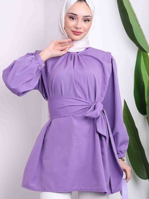 Mor Omuz Detaylı Kuşaklı Tunik Mor Omuz Detaylı Kuşaklı Tunik