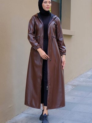 Bağlamalı Suni Deri Trençkot Kahverengi Bağlamalı Suni Deri Trençkot Kahverengi