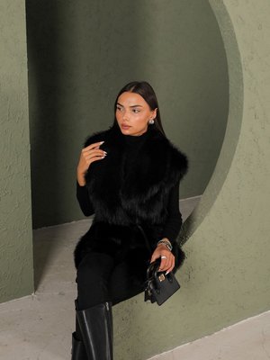 Siyah Kemerli Kürk Yelek