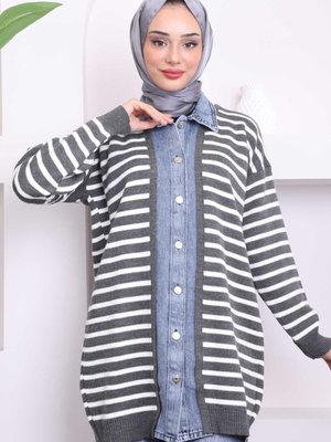 Füme Kot Detaylı Düğmeli Triko Hırka