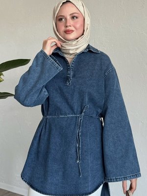 Geniş Kol İpli Mavi Kot Tunik Geniş Kol İpli Mavi Kot Tunik