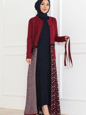 Bordo Cep Detaylı Triko Kombin