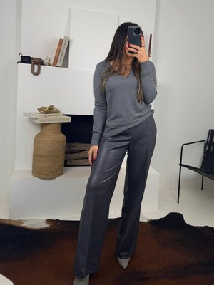 Antrasit Beli Lastikli Çımalı Deri Palazzo