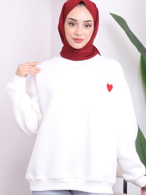 Ekru Nakış İşlemeli Üç İplik Sweat Ekru Nakış İşlemeli Üç İplik Sweat