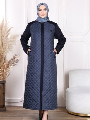 Fermuarlı Lacivert Mont Tam Boy Pardesü Kışlık Manto Astarlı Kapitone