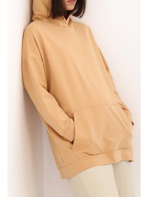 Açık Bej Kapüşonlu Sweat Tunik Açık Bej Kapüşonlu Sweat Tunik