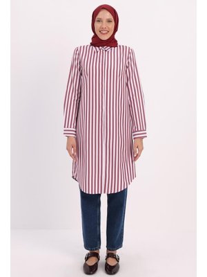 Gizli Patlı Gömlek Tunik Bordo Beyaz Gizli Patlı Gömlek Tunik Bordo Beyaz