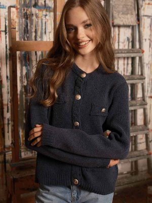 Buklet Dokulu Lacivert Hırka