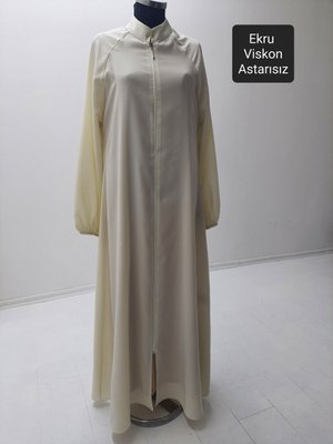 Krem Beyaz Ekru Hac Umre Namaz Feracesi Şifon Medineipeği Viskon Regular Beden Boy 1.45 Cm