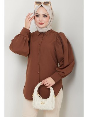 Kahverengi Balon Kol Gömlek Kahverengi Balon Kol Gömlek